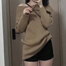 熒蒂一字肩毛衣女秋冬季2025新款慵懶風(fēng)內(nèi)搭卡其色感露肩針織衫女上衣 卡其色 M 曬單實(shí)拍圖