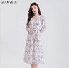 BUOUBUOUBUOUBUOu 2025春季新款法式女裝印花V領(lǐng)堆褶茶歇裙長袖雪紡連衣裙 米色W81 XL 曬單實拍圖