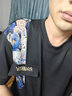 百鵲亭短褲男夏季新款潮牌痞帥拼接刺繡休閑短褲男寬松直筒運動(dòng)五分褲子 上衣+短褲【黑色 2件裝】 M 曬單實(shí)拍圖