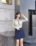 ELAND衣戀半身裙女短款A字型顯瘦側插袋雙褶格雷系短裙子 藏青色(59)Navy L 170 曬單實拍圖