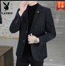 花花公子高檔毛呢西服男士秋冬季休閑加厚外套加大碼商務(wù)小西裝上衣男裝 1號色 2XL /185 曬單實(shí)拍圖