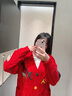 嫻妃2023秋冬新款女裝慵懶風(fēng)開衫毛衣外套女式寬松刺繡V領(lǐng)針織衫 紅色 均碼 曬單實拍圖