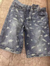 衣然呈品印花牛仔短褲男休閑夏季薄款外穿中褲新款潮流百搭個(gè)性五分褲子男 藍色 30【建議115-125斤】 曬單實(shí)拍圖