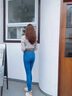 戚朵（QiDuo）彈力松緊腰牛仔褲女春秋款高腰九分褲休閑女士小個子鉛筆褲子 淺藍(春秋九分褲) M （建議90-105斤） 曬單實拍圖