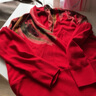 恒源祥鄂爾羊毛衫女100%純羊毛秋冬新款保暖印花短款套頭v領(lǐng)毛衣打底衫 紅色100%純羊毛 2XL 曬單實(shí)拍圖