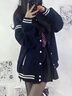 CTOX美式復古休閑風拼接棒球服女秋冬韓版寬松慵懶情侶寬松夾克外套潮 藏青色(款) 常規(guī) M 95-115斤 曬單實拍圖