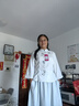 妖妮旗袍漢服女成人年輕日常2025新中式國風(fēng)文藝少女繡花連衣裙兩件套 919白上衣+藍(lán)色裙 2XL (建議體重125-140斤） 曬單實(shí)拍圖