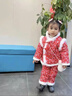 可歆寶貝女童碎花棉襖加絨年服套裝秋冬裝兒童新中式加厚棉服棉褲兩件套潮 紅色套裝配包 100碼建議2-3歲（身高90左右） 曬單實(shí)拍圖