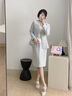 AD主持人正裝女高端商務會議接待工作服酒店前臺工作裝職業(yè)裝套裝 水藍色西裝 S 曬單實拍圖