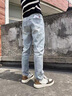 衣然呈品春秋新款男士牛仔褲潮流淺色修身小腳彈力潮牌百搭休閑九分褲子男 圖色 29【建議105-115斤】 曬單實(shí)拍圖