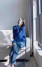 皮爾卡丹（pierre cardin）春秋克萊因藍麻花軟糯毛衣女法式復古慵懶秋冬洋氣高級感針織衫厚 藍色 S 曬單實(shí)拍圖