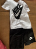NIKE 3BRAND耐克男女童純棉短袖T恤+短褲2件套裝夏季新款兒童短袖套裝 正黑色 110 /56 【建議身高104-110cm】 曬單實拍圖