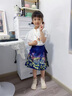 紛資言馬面裙女童夏季長袖套裝中國風童裝半身裙兒童漢服短款連衣裙 單獨荷花袖上衣 110cm 曬單實拍圖
