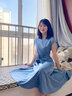YXHK真絲連衣裙女夏品牌女裝夏季2022新款短袖寬松中長(zhǎng)款收腰顯瘦裙子女 酒紅色 背后無(wú)拉鏈 XL 119-128斤 曬單實(shí)拍圖