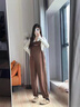 圖亞格孕婦背帶褲春秋款外穿小個子秋季孕婦連體褲套裝闊腿褲秋冬孕婦裝 咖啡色背帶褲單件【春秋薄款】 L碼【建議115-130斤】 曬單實拍圖