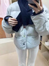 AEMAPE韓系溫柔風(fēng)氣質(zhì)棉服女2024秋冬季新款小個(gè)子顯瘦撞色圓領(lǐng)棉衣外套 藍(lán)色 L 曬單實(shí)拍圖