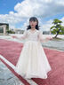 小咔衣濃女童禮服長(cháng)袖花童婚禮小女孩公主裙兒童高端鋼琴演奏演出服秋冬季 香檳色3936長(cháng)袖長(cháng)款 130 曬單實(shí)拍圖