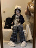 LPOX藍(lán)色格子褲女秋冬加絨寬松垂感顯瘦休閑褲女百搭復(fù)古直筒闊腿拖地 藍(lán)色格子長褲 S 曬單實(shí)拍圖