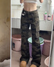 凱普蒂2024美式高街修身微喇褲子潮流男女工裝嘻哈迷彩褲垂墜感休閑褲 迷彩色 L (120-135) 曬單實(shí)拍圖