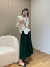 浮云堂「浮云堂.風(fēng)」微露.中式禪意高腰百褶裙女25春夏顯瘦馬面裙半身裙 綠色 M 曬單實(shí)拍圖