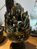 子悅集陳巧生銅爐帶座描金仿漢博山爐巧生爐熏爐香爐 口徑8cm，高18cm，重約1.6kg 曬單實(shí)拍圖