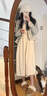 妃莉杋（FeiLiFan）春秋連衣裙女裝2025新款甜美小香風(fēng)毛呢外套女顯瘦針織長裙子套裝 淺藍(lán)色外套+杏色連衣裙 M 【85-100斤】 曬單實(shí)拍圖