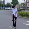 衣然呈品黑色破洞牛仔褲男微喇褲腳毛邊直筒顯瘦顯高修身百搭褲子夏季男士 黑色 S【建議85-95斤】 曬單實拍圖