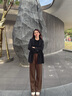 法詩(shī)慕2024秋冬季加絨加厚毛呢闊腿褲小個(gè)子直筒拖地高腰休閑褲女6636 咖啡色加絨常規 M 建議103-109斤 曬單實(shí)拍圖