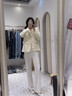魅次方闊腿休閑褲女高腰垂墜感春秋季寬松顯瘦顯高時尚抽繩直筒拖地褲子 米白色（正?？睿?111 L 曬單實拍圖