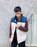 Calvin Klein Jeans春秋男女情侶中性時(shí)尚兔子提花拼接夾棉馬甲J400234 P0P-藍(lán)灰拼色 L 曬單實(shí)拍圖