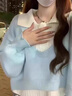 舒芳蝶（shufangdie）休閑褲女裝秋2025新款設計感奶藍色毛衣Polo領(lǐng)針織衫牛仔褲兩件套 毛衣套裝+褲子 M 曬單實(shí)拍圖