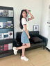 茵曼（INMAN）100%純棉牛仔短裙2024夏季女裝新款雙層袋口A擺顯高顯腿長半身裙 牛仔藍(lán) S 曬單實拍圖