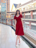 蘭卡·羅妮蘭卡羅妮敬酒服新娘平時可穿結(jié)婚訂婚連衣裙回門小晚禮服蕾絲 酒紅色中長款 S 曬單實拍圖