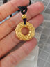 中國(guó)黃金（CHINA GOLD）貔貅平安扣黃金吊墜男女款足金項(xiàng)鏈皮丘掛墜情人節(jié)生日禮物送男友 貔貅吊墜+福字珠 約2.2g【黑繩】 曬單實(shí)拍圖