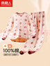 南極人兒童內衣套裝女童秋衣秋褲圓領(lǐng)保暖棉毛中大童睡衣 粉色小花160 曬單實(shí)拍圖