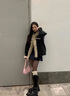 LPOX棉服女冬季復(fù)古拼接黑色毛毛牛仔外套女加絨加厚寬松中長(zhǎng)款棉衣 黑色 M 【100-115斤】 曬單實(shí)拍圖
