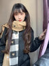 締晶圍巾女秋冬季2025新款圍脖禮盒生日禮物女士送女生老婆小眾高級感 A130 愛(ài)心格子圍巾-黑白 曬單實(shí)拍圖