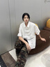 QGF個性痞帥潮男襯衫女學(xué)生情侶純色百搭短袖襯衣垂感原宿風(fēng)夏季上衣 白色 XL 【建議130-145斤】 曬單實拍圖