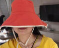云見森知 遮陽帽子女夏天百搭防曬漁夫帽女潮流太陽帽大沿騎車遮臉涼帽 橘紅色 曬單實拍圖
