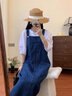 莞潔孕婦連衣裙夏季薄大碼寬松遮肚牛仔背帶裙長(cháng)款吊帶連衣裙夏季套裝 藍色背帶裙單件【不含上衣】 L碼【建議110-125斤】 曬單實(shí)拍圖