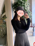 CIRCLOFY金屬扣羊毛針織衫女上衣2025春季新款氣質(zhì)修身顯瘦柔軟毛衣打底衫 純黑色 160/84A/M 曬單實拍圖