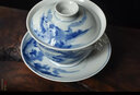 百弘 柴窯青花康熙山水大蓋碗茶杯 景德鎮陶瓷茶具手繪三才杯泡茶碗 曬單實(shí)拍圖
