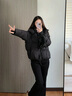 高梵黑金鵝絨服抱抱5.0羽絨服女士四格2025冬季短款潮流時(shí)尚加厚外套 黑色 S 90-110斤 飛天鵝絨193g 曬單實(shí)拍圖