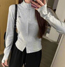 DXOT立領(lǐng)刺繡雙拉鏈長(cháng)袖衛衣女早秋新款韓系修身顯瘦設計感小眾外套潮 灰色 M 曬單實(shí)拍圖