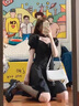 薇戀夢(mèng)嵐 魚(yú)骨束腰裙泡泡袖連衣裙女夏季2022新款設計感小眾法式復 黑色 M 曬單實(shí)拍圖