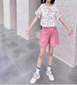 G.DUCKKIDS童裝女童套裝夏裝新款大童女裝時(shí)髦短褲兒童套裝夏季女孩衣服洋氣 粉色 110 建議身高100-110cm年齡4-5 曬單實(shí)拍圖