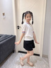 IVY HOUSE常春藤兒童裝女童2024年夏季新款  撞色海軍領(lǐng)舒彈氣質(zhì)短袖針織衫 白色（（附贈領(lǐng)花）） 140 cm 曬單實(shí)拍圖