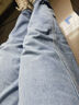 沐秋（MUQIU）秋冬新款垂墜感直筒牛仔褲男款美式復古水洗寬松大碼闊腿長(cháng)褲子潮 藍色 34 曬單實(shí)拍圖