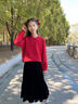 小豬彼特女童裙子半身裙冬季絲絨魚(yú)尾女孩中長(cháng)款加絨秋冬黑色長(cháng)裙兒童半裙 19722紅色毛衣【單件】 120 cm 曬單實(shí)拍圖