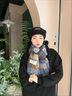 彩卡瑩秋冬氛圍編織格紋流蘇保暖圍巾男女情侶加大加厚長(cháng)款圍脖披肩保暖 豎條小格-藍咖色 200*56 曬單實(shí)拍圖